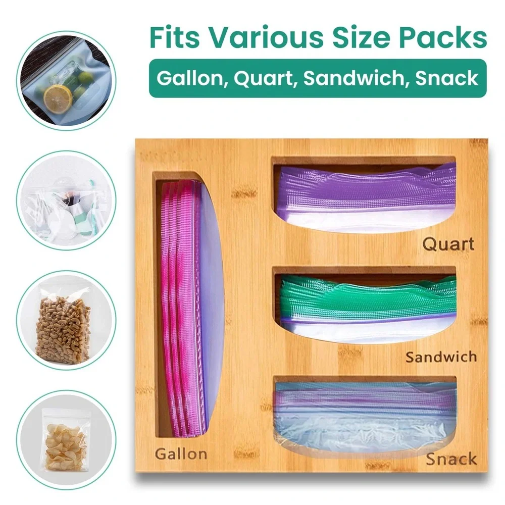 Bamboo plastic bags organizer dispenser wall mount or drawer. Perfect 🎁!!